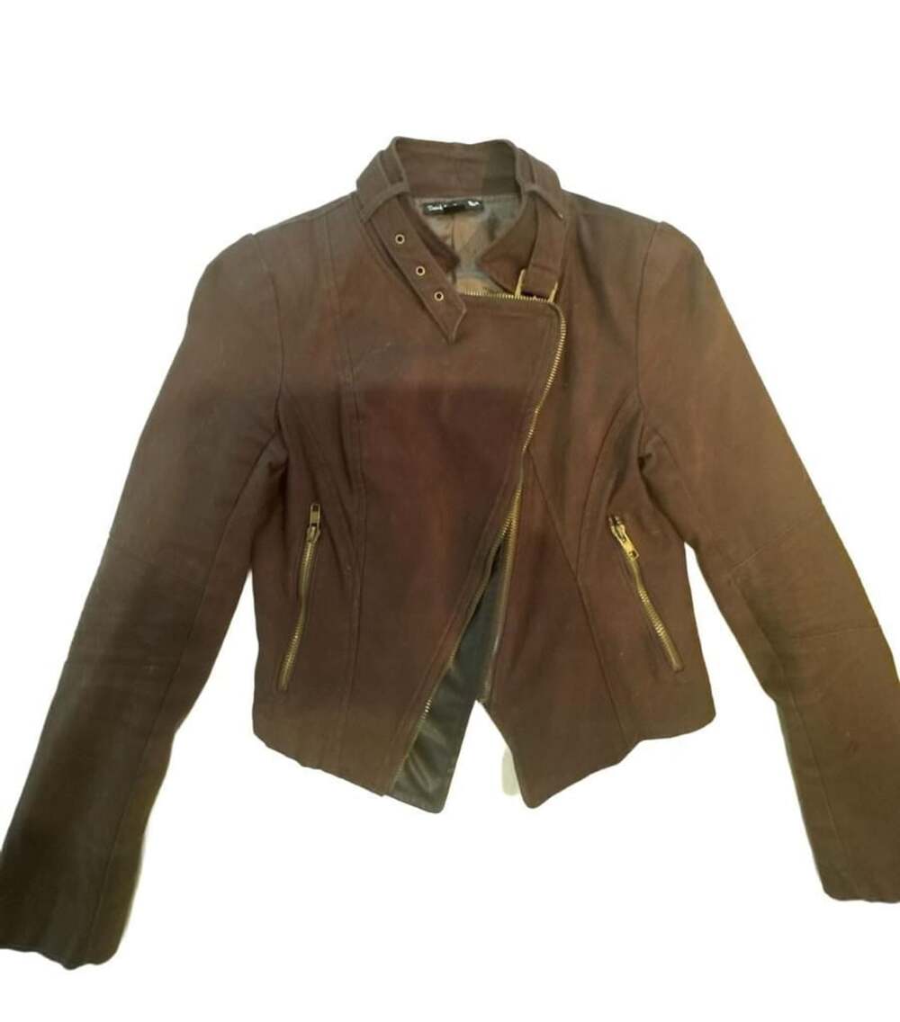 Double Zero Brown Asymmetrical Biker Jacket Size S
